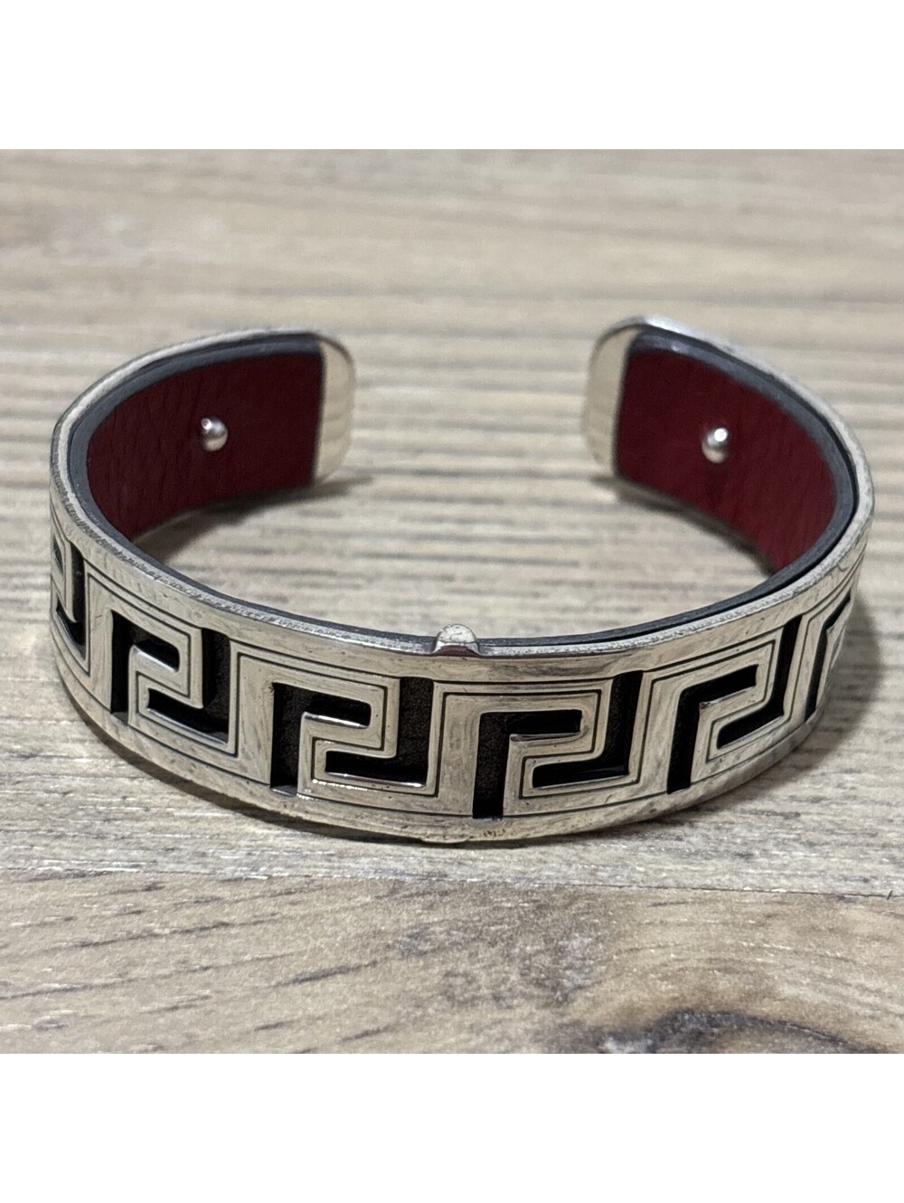 Brighton Christo Greek Key Fret Meander Pattern Cuff Bracelet Signed